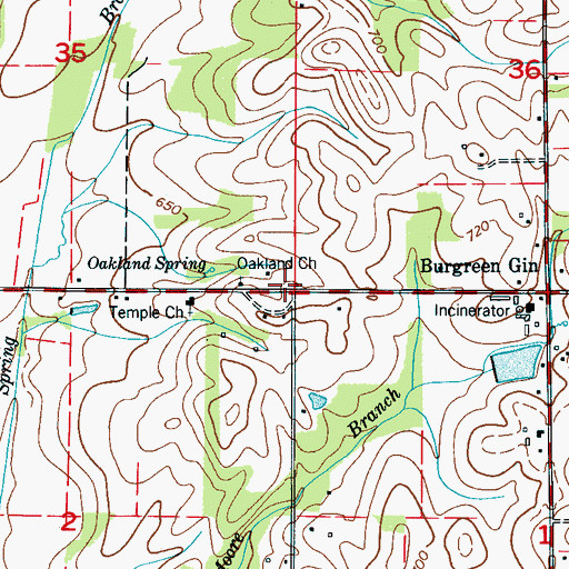 Topographic Map of Oakland, AL