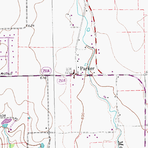 Topographic Map of Parker, TX