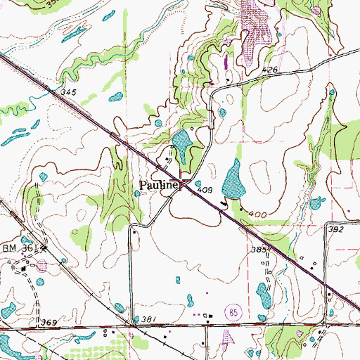 Topographic Map of Pauline, TX