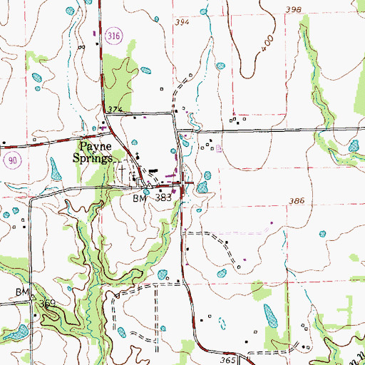 Topographic Map of Payne Springs, TX