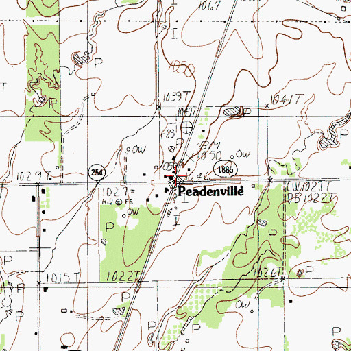 Topographic Map of Peadenville, TX