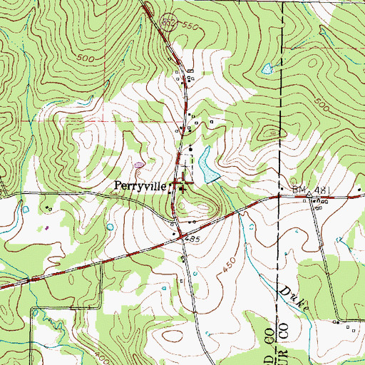 Topographic Map of Perryville, TX