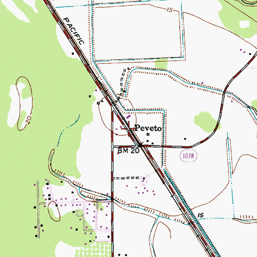 Topographic Map of Peveto, TX