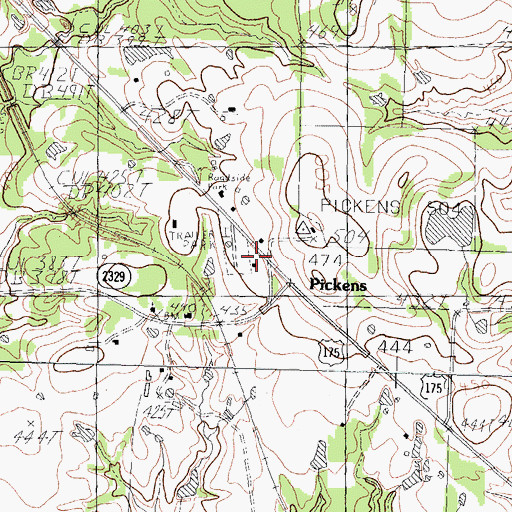 Topographic Map of Pickens, TX