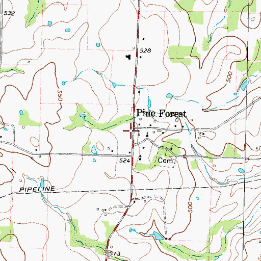 Topographic Map of Pine Forest, TX
