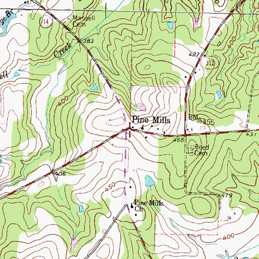 Topographic Map of Pine Mills, TX