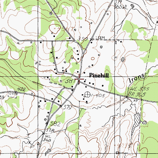 Topographic Map of Pinehill, TX