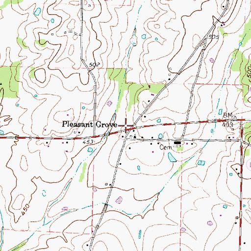 Topographic Map of Pleasant Grove, TX