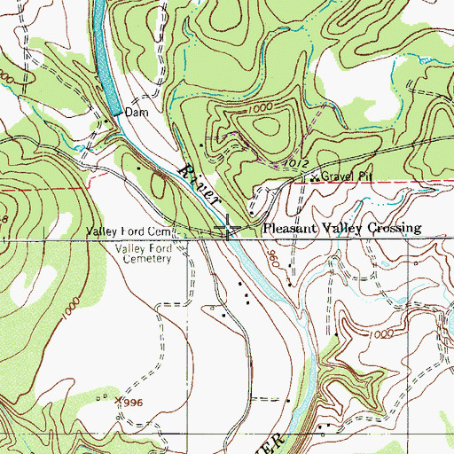 Topographic Map of Pleasant Valley Crossing, TX