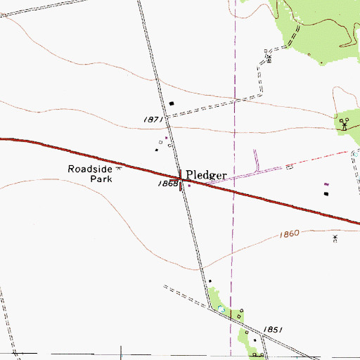 Topographic Map of Pledger, TX