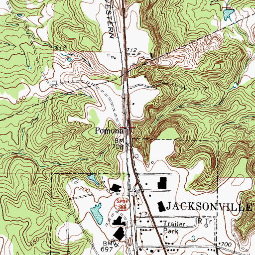 Topographic Map of Pomona, TX