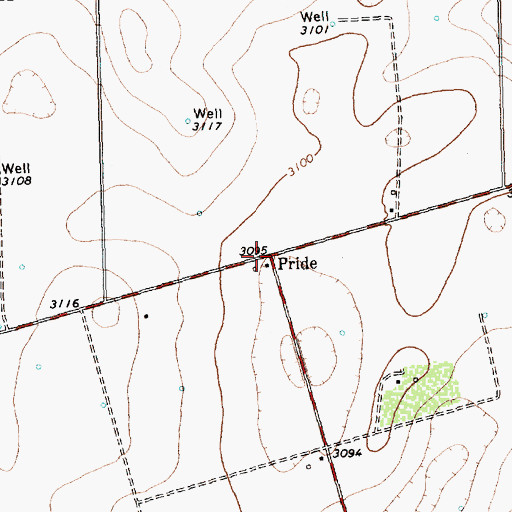 Topographic Map of Pride, TX