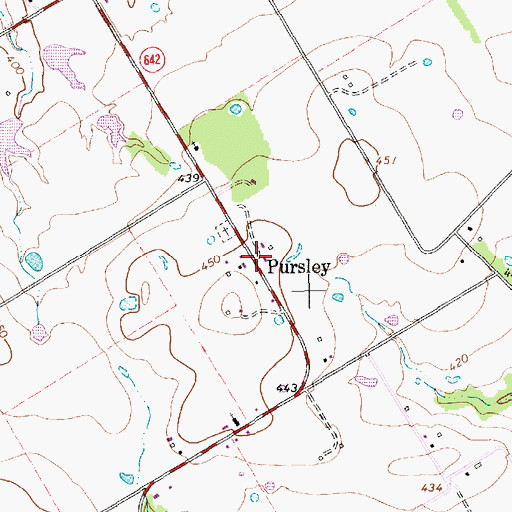 Topographic Map of Pursley, TX