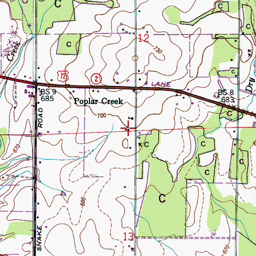 Topographic Map of Poplar Creek Church, AL