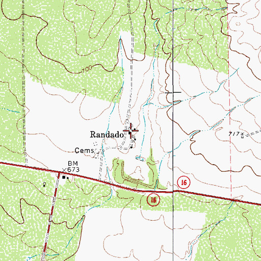 Topographic Map of Randado, TX