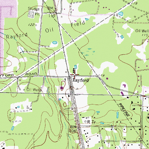 Topographic Map of Rayford, TX