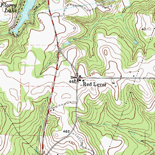 Topographic Map of Red Level, TX