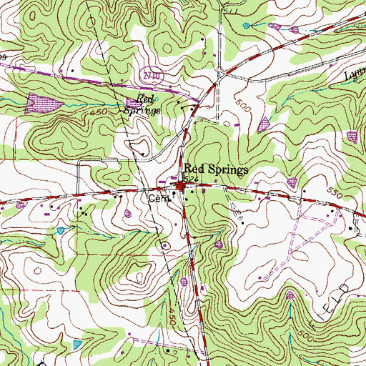 Topographic Map of Red Springs, TX