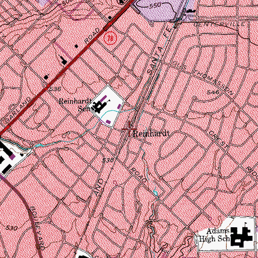Topographic Map of Reinhardt, TX