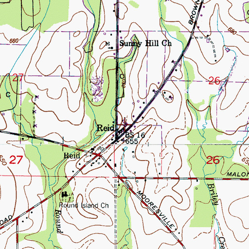 Topographic Map of Reid School, AL