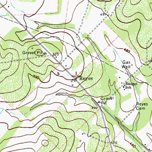 Topographic Map of Reyes, TX