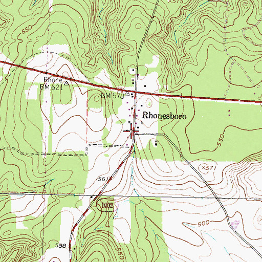 Topographic Map of Rhonesboro, TX