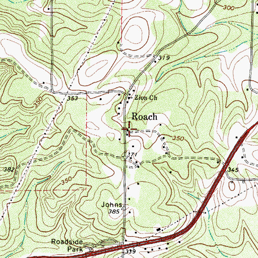 Topographic Map of Roach, TX