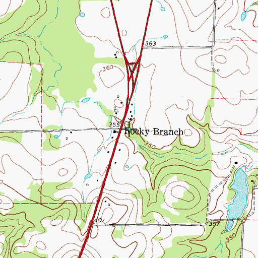 Topographic Map of Rocky Branch, TX