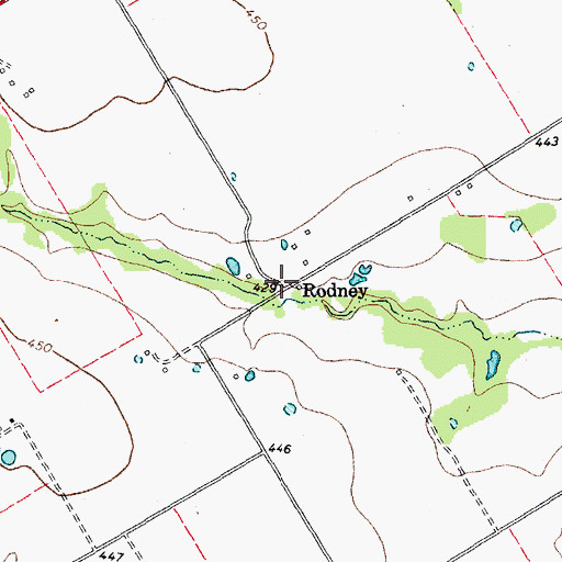 Topographic Map of Rodney, TX