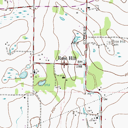 Topographic Map of Rose Hill, TX