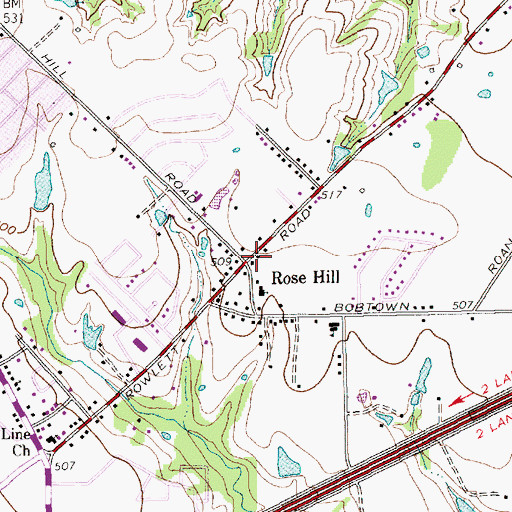 Topographic Map of Rose Hill, TX