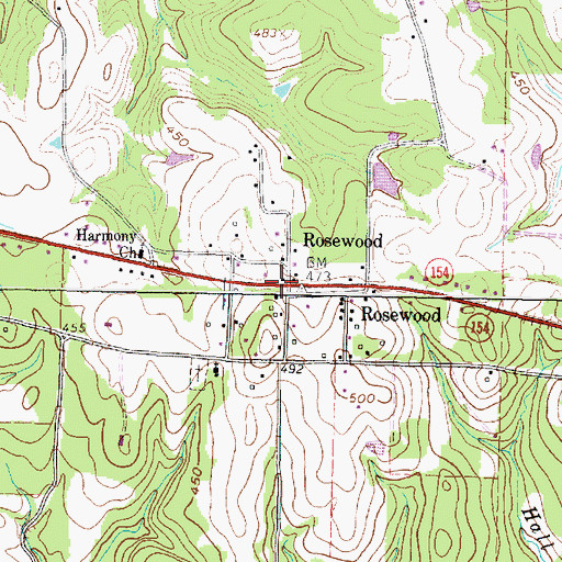 Topographic Map of Rosewood, TX