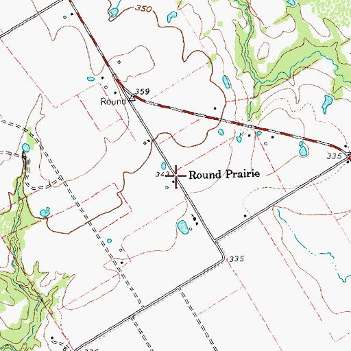 Topographic Map of Round Prairie, TX