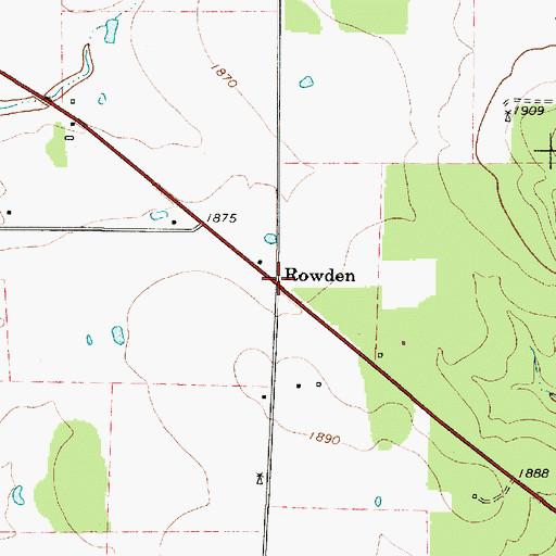 Topographic Map of Rowden, TX