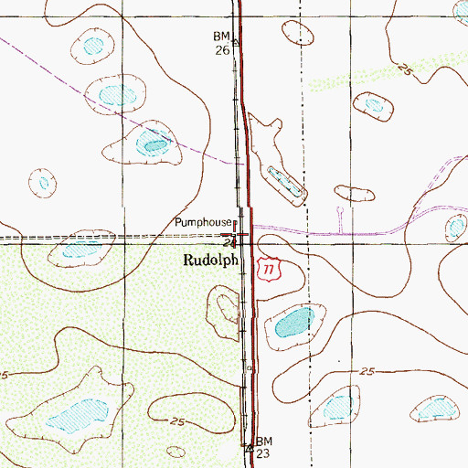 Topographic Map of Rudolph, TX