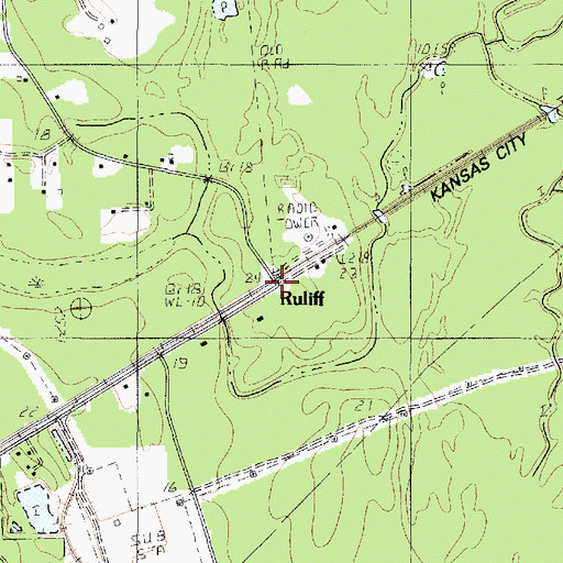 Topographic Map of Ruliff, TX