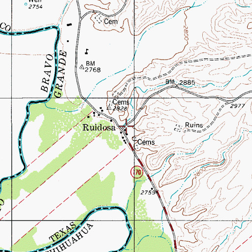 Topographic Map of Ruidosa, TX