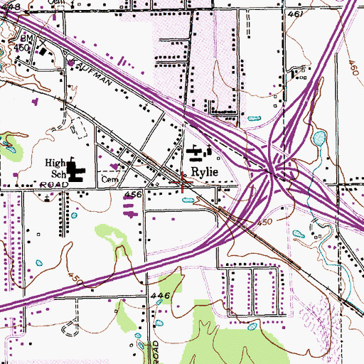 Topographic Map of Rylie, TX