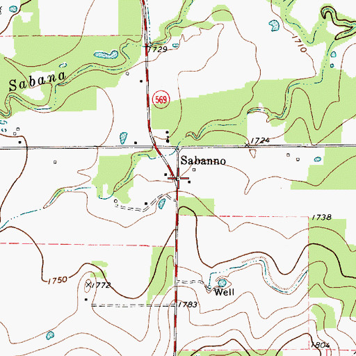 Topographic Map of Sabanno, TX