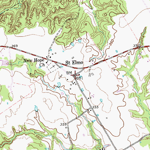 Topographic Map of Saint Elmo, TX