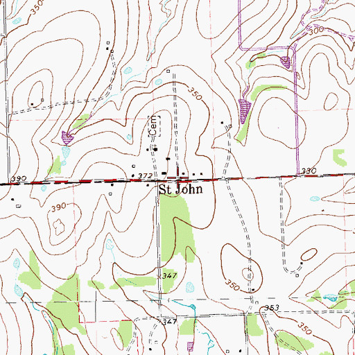 Topographic Map of Saint John, TX