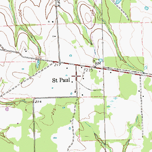 Topographic Map of Saint Paul, TX
