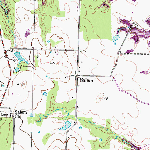 Topographic Map of Salem, TX