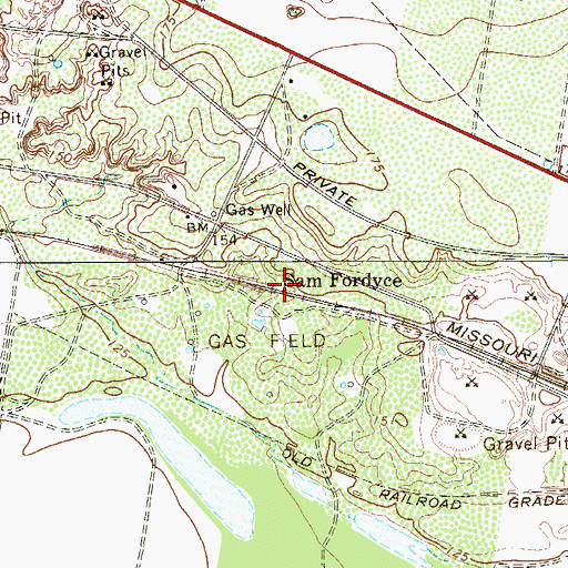 Topographic Map of Sam Fordyce, TX