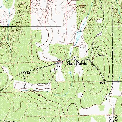 Topographic Map of San Pablo, TX