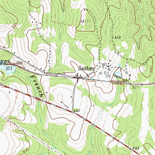 Topographic Map of Sarber, TX