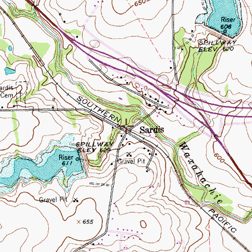 Topographic Map of Sardis, TX