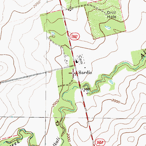 Topographic Map of Sardis, TX
