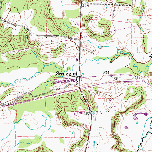 Topographic Map of Scroggins, TX