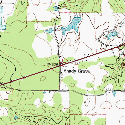 Topographic Map of Shady Grove, TX
